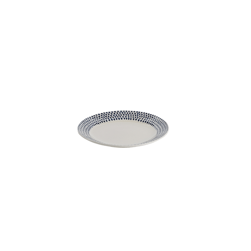 Side plate, 22.5cm Indigo Drop, cream and indigo