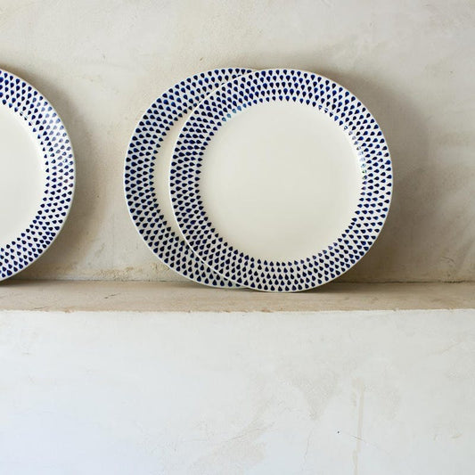 Side plate, 22.5cm Indigo Drop, cream and indigo